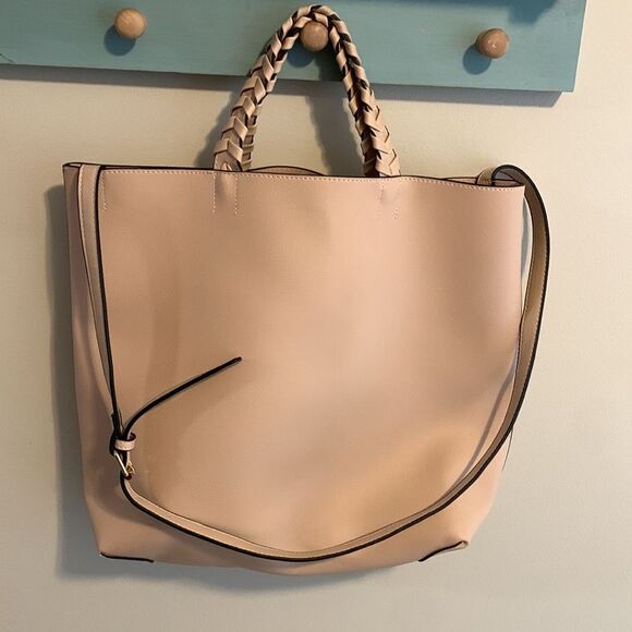 Jules Kae Vegan Leather Tote Bag with shoulder strap in Blush Nude - Picture 2 of 6